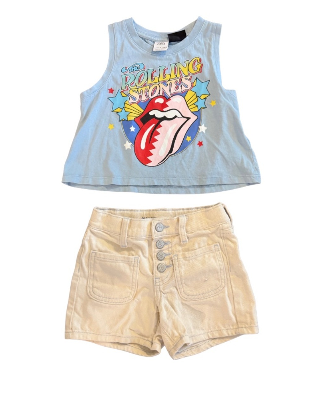 🎸 Zara Rolling Stones Tank + Old Navy Denim Shorts Set | Girls 5/6